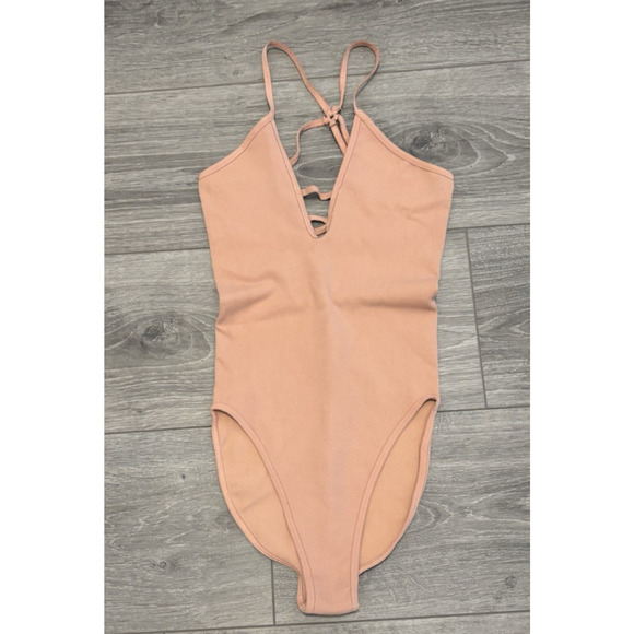 Free People Movement Dance All Day Body Suit Peach Strappy Front Bodysuit XS/S - Picture 1 of 5